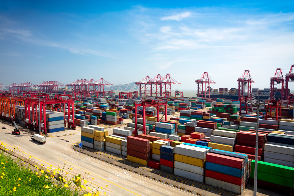 Busy port with cargo logistics